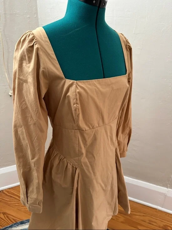 By Anthropologie Long-Sleeve Square-Neck Poplin Mini Dress - Picture 3 of 6